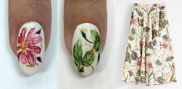 Nail design ispirato alle stampe floreali. Nail art Indigo